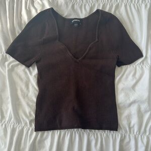 Express Women's Dark Brown Short Sleeve Top